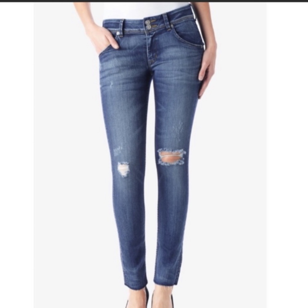 NWT Hudson Collin Midrise Distressed Skinny Jeans Raw Hem Medium Dark Wash